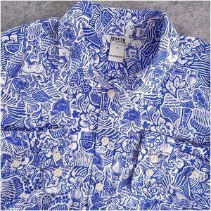 DULUTH TRADING Small Blue Farm Chicken Barn Chick Nic Cottagecore Cotton Shirt